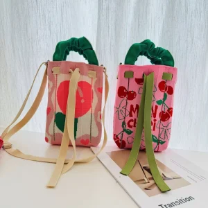 Korean Style Small Batch Design Tulip Phone Bag New Spring Summer Woven Crossbody & Handbag with Floral Embroidery