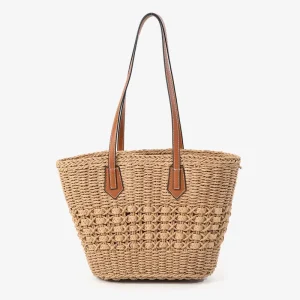 Korean Style Urban Simplicity Swallowtail Weaving Straw Bag Large Capacity Woven Basket Handbag Two Handles Polyester Lining