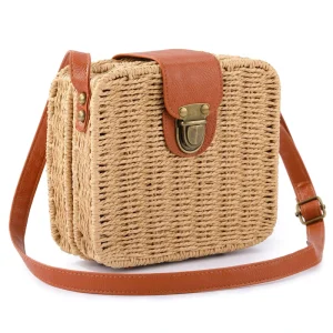 Korean Version of Chinese Style Straw Bag Simple Square Shoulder Beach Bag Lady Fashion Woven Bag for Summer Autumn
