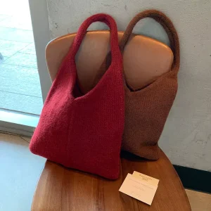 Korean Winter Vintage Casual Eco friendly Blended Wool Knitted Shoulder Bag Women Crochet Underarm Portable Shopping Handbag