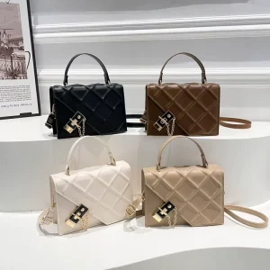Korean-style Diamond-quilted Chain PU Mini Bag Zip Closure Urban Simplicity Shoulder Bag