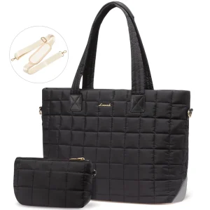 LOVEVOOK Puffer Tote Bag Women 17 Inches Quilted Business Laptop Bag Large Capacity Puffy Work Purse Shoulder Bag for Travel Gym