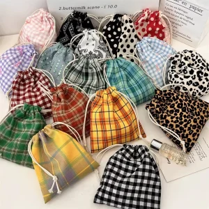 Lace Trim Drawstring Pouch Handheld Cloth Bag Miscellaneous Organizer Bag Lipstick Coin Storage Bag Jewelry Dustproof Bag