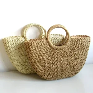 Ladies Crochet Beach Bag Woman Summer Beach Tote Raffia Straw Bag