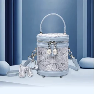 Ladies’ Crossbody Shoulder Bucket Bag Handbag PU Material 7 Inch Zipper Closure Simple Fashionable