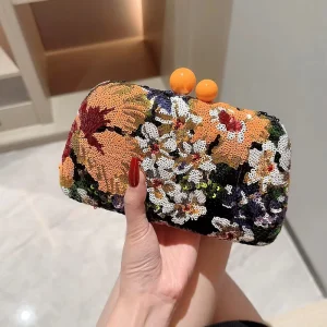 Ladies Dinner Dress Flower Clutch Bag Banquet Beaded Sequin Evening Bag for Women Sac Tendance