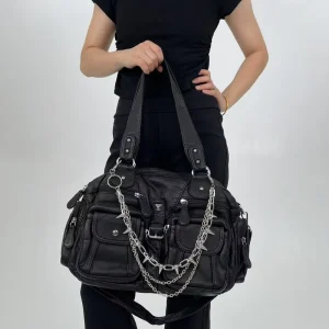 Ladies’ Fashion Maillard Used Tote Bag Large Capacity Multi Pocket Personalized Chain Y2K Shoulder Bag