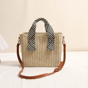 Ladies Fashion Straw Paper Weaving Woven Beach Shoulder Bags Raffia Straw Wheat Beach Crochet Bag for Women