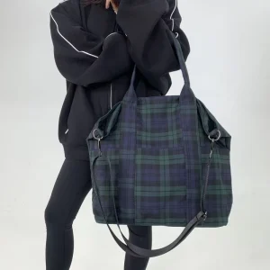 Ladies’ Fashionable Nylon Plaid Large Capacity Shoulder Bag with Multiple Pockets Crossbody Handbag