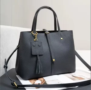 Ladies Genuine Leather Top Grain Tote Bag with Zipper Closure Large Capacity Bucket Bag for Women