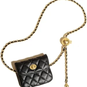 Ladies’ Leather Chain Belt Bag Crossbody Bag Waist Wallet Waist Bag Fashionable Mini Handbag Detachable B Black Chain Belt