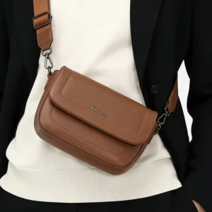 Ladies’ Leather Shoulder Bag Small Crossbody Purse for Daily Wear Solid Color