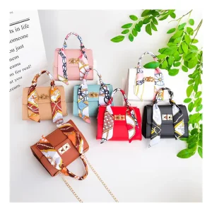 Ladies Mini Square Purse with Silk Scarf Small Crossbody Bag Women Purse and Handbags