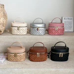 Ladies PU Leather Crossbody Box Bag Fashion Design Bucket Shoulder Bag for Women