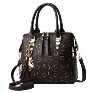 Ladies PU Leather Waterproof Fashion Shoulder Bag with Single Strap Zipper Closure and Tassel Decoration Handbag Purse