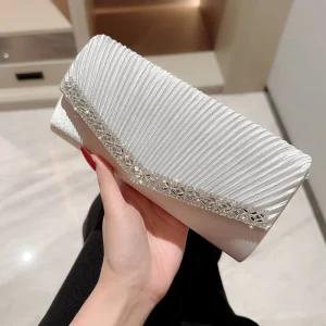 Ladies Party Envelope Wrinkle Clutch Bag Fabric Purses Women’s Dress Clutch Bag Champagne Dinner Rhinestone Evening Clutch Bags