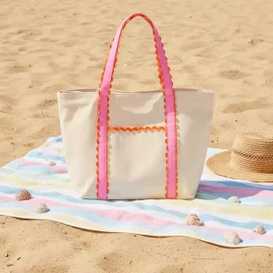 Ladies Shoulder Bag Ric Rac Beach Tote Bag Monogrammed Woman Canvas Tote Bag