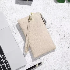 Ladies Small PU Leather Waterproof Clutch Bag Zipper Portable Fashionable Makeup Purse Wristlet Polyester Lining Customized