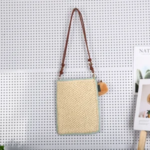 Ladies Straw Crossbody Messenger Bag Single Strap Embroidery Summer Natural Minimalist Look Handbag