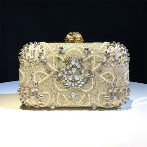 Ladies Trendy Chic Shiny Beaded Crystal Handmade Bags Floral Pearls Clutch Evening Bag Light Luxury Women’s Bag