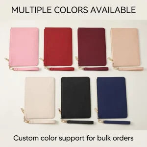 Lady Custom Logo Print Vegan PU Saffiano Leather Portable Toiletries Bag Stamped Zip Pouch Cosmetic Makeup Clutch Bag