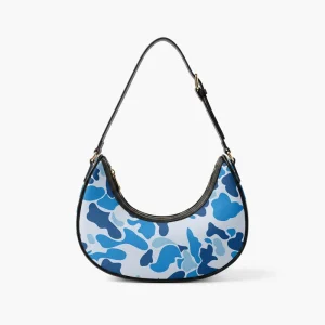 Lady Customized Blue Camo Style Loop Bag PU Leather Underarm Bag Cloud Camo Print Handbag Purse Single Shoulder Underarm Bag