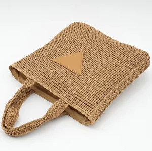 Lady Fashion Casual Eco-friendly Large Capacity Paper Straw Summer Two-Zip Portable Beach Tote Bag