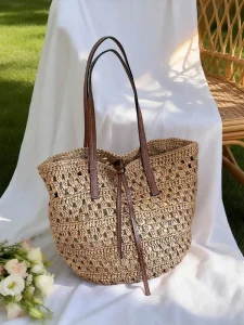 Laid back Straw Bag Women New Arrival Beach Vacation Tote Handcrafted Hollow Out Weaving Single Shoulder Strap Zipper