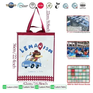 Laminated PP Woven Tote Bags Manufacturer Reusable Double Handle Vertical Shopping Bags with Custom Logo
