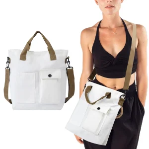 Large Canvas Tote Bag Handbag Purse Crossbody Strap Women Shoulder Casual Messenger Bag School Business Travel Multi-pockets All