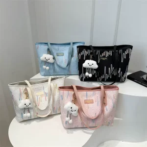 Large Canvas Tote Bags for Women Kawaii Cute Handbags Fashion Rainbow Color Bags for Commuting