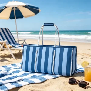 Large Capacity Beach Bag Striped Picnic Bag Neoprene Tote Bag for Women Summer Vacation