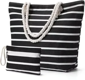 Large Capacity Beach Tote Bag with Zipper Waterproof Sand proof Travel Beach Canvas Bags for Women