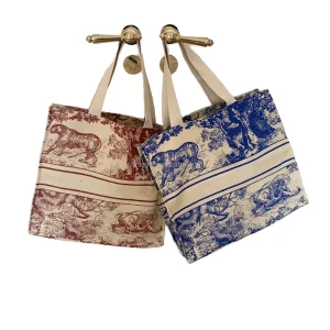 Large Capacity Blue Globe Roaming Canvas Tote Bag PVC Lining Zipper Bohemian Style Print