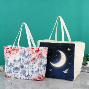 Large Capacity Canvas Beach Bag Waterproof Bottom Durable Handle for Outdoor Travel Vacation Swimming Grocery Shopping Use