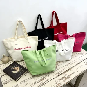 Large Capacity Canvas Embroidered Letter Fashion Tote Bag Women’s Beach Daily Use Shoulder Strap Handbag All Summer