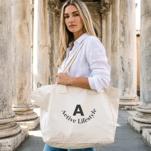 Large Capacity Canvas Tote Bag Custom Logo Active Lifestyle Shopping Bag Reusable Cotton Canvas Bag For Daily Use