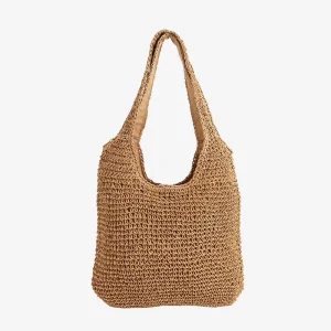 Large Capacity Casual Handheld Tote Bag Summer Holiday Style Straw Woven Open Closure Solid Color Polyester Lining for Daily Use
