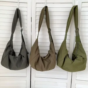 Large Capacity Causal Nylon Dumpling Bag Simple Hobo Crossbody Bag for Women Half Moon Shoulder Bags