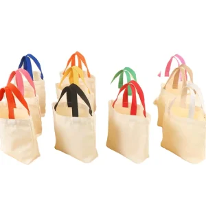 Large Capacity Colorful Custom Logo Recyclable Small Canvas Bags with Colored Handle for Kids DIY Canvas Tote Bag Cotton Bag