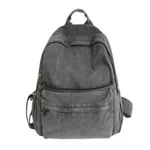 Large Capacity Denim Backpack Simple Vintage Student’s Outdoor Travel Bag with Waterproof Zipper Closure