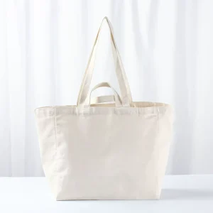 Large Capacity Double Tote Bag for Women Cotton Grocery Shopping Bag with Washed Canvas Plain Blank Pattern