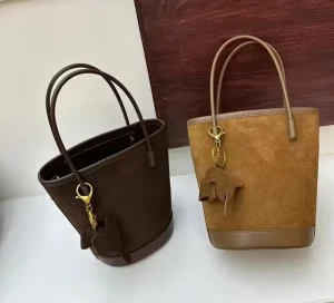 Large Capacity Genuine Leather Bucket Bag for Women with Polyester Lining Fashion Design
