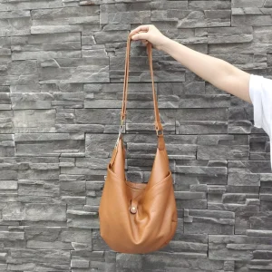 Large Capacity Genuine Leather Shoulder Crossbody Bag Women Soft Cowhide Slouchy Hobo Satchel with Zipper Closure for Daily