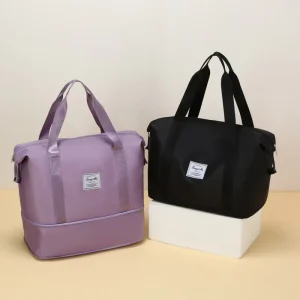Large Capacity Nylon Travel Bag with Wet-Dry Separation Waterproof Duffle Carry on Luggage with Shoulder Strap for Weekend Trips