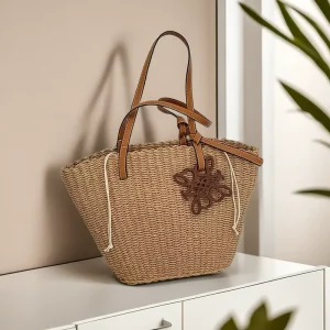 Large Capacity One-Shoulder Casual Tote Handbag Hand Woven Bag Straw Woven Paper Rope Open Holiday Polyester