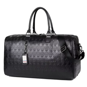 Large Capacity PU Leather Duffle Tote Bag Skull Embossed Print Custom Style Luxury Designer Shoulder Travel Bag Women Men Sport