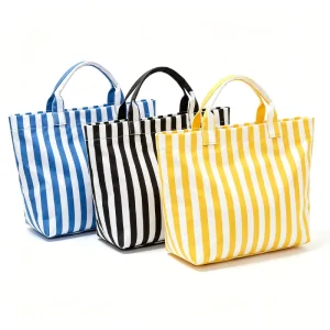 Large Capacity PVC Beach Tote Bag Waterproof Striped Handbag with Cosmetic Pouch