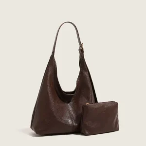 Large Capacity Retro Style Two Piece Hobo Bag with Zip Closure and Single Handle Polyester and PU Lining for Commuting