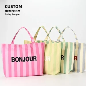 Large Capacity Simple Shoulder Tote Bag Customizable Reusable Natural Cotton Shopping Bag for Women